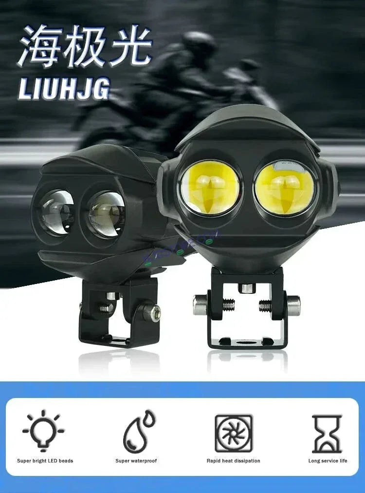 HJG Alien 2 Lens Projector Foglight 120W with Wide Spread White/Yellow/Warm White Light 120W 2pc Foglight Ultra Wide Dual Intensity LED Driving Fog Lights 3000K/4300K/6500K Universal For All Cars & Bikes LIU HJG Alien 2 Lens Projector Foglight, Pack of 2 - Biker.Store - www.biker.store
