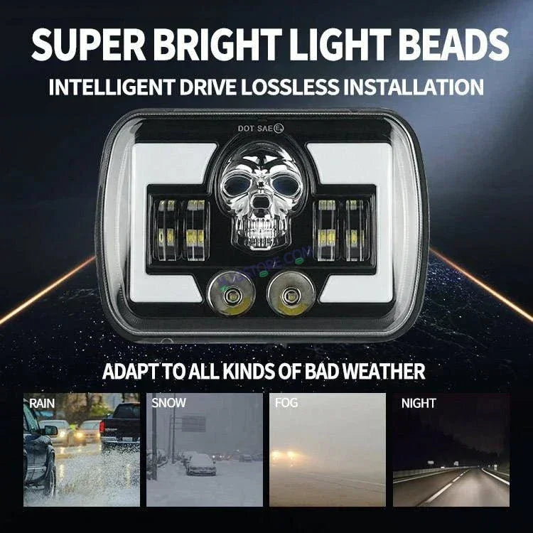HJG Skull Lens Headlight Assembly Square 12v 45w 4x6" 5x7" Inch Led Headlights For Jeep, Splendor Headlight Assembly HJG 231198 - Biker.Store - www.biker.store