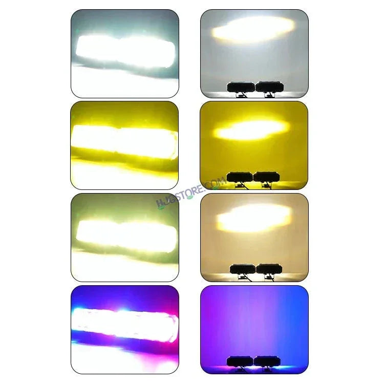 HJG 4 LED Light Bar 2pc with Red Blue Flash Strobe Fog Light for Bikes and Cars High Power, Heavy clamp and Strong aluminum. (4 LED Fog Light Bar Single) White/Yellow, Red Blue Strobe Flash, Pack of 2 - Biker.Store - www.biker.store