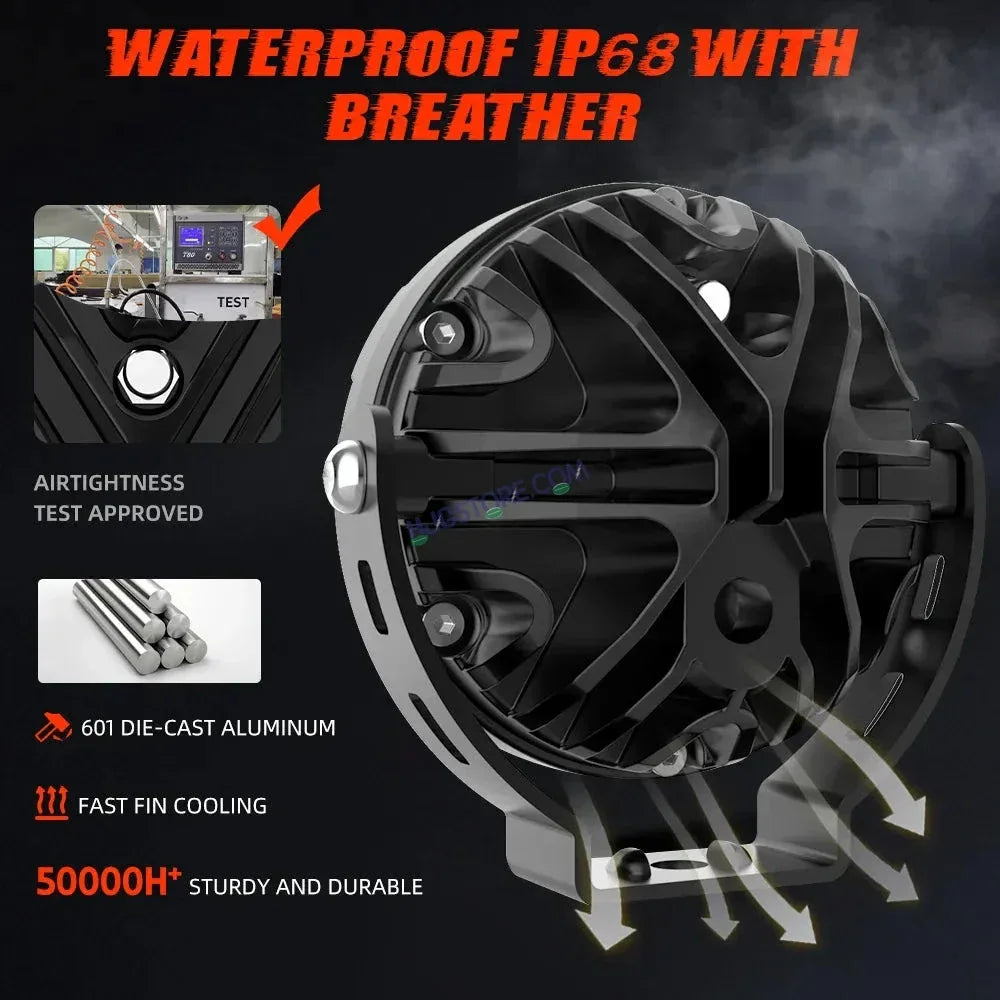 HJG 4 LED 80W Round CREE Foglight Foglamp with Yellow Cover 80W 4 LED HJG 80W 4 LED Car Accessories Led Headlights Lights Led Fog Lights For Motorcycle Car SUV Lights, Set of 2 with Wiring Harness Kit HJG 4 LED Round 80W - Biker.Store - www.biker.store