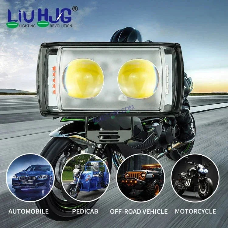 HJG 2 LED with Red Blue Flash Strobe 2pc LIU HJG Fog Light with Switch Combo for Bikes and Cars High Power, Heavy clamp and Strong aluminum. (2 LED Fog) White/Yellow Projector, Red Blue Strobe Flash - Biker.Store - www.biker.store