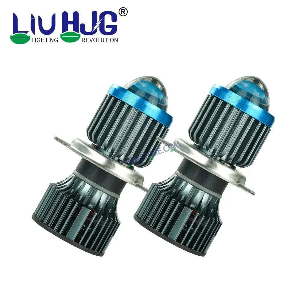 HJG H4 Lens White Yellow LED Headlight Bulb H4 Metallic Body For All Motorcycles, Car, SUV (Low and High Beam Bulbs (White) White Yellow 50W Lens) - Type H4 - Biker.Store - www.biker.store