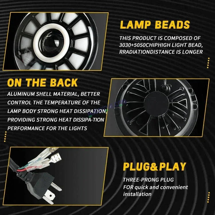 HJG 7 Inch Chakri Multi Color LED Headlight Chakra Headlight Assembly for Thar Royal Enfield | 75-120W CREE/Osram LED Chip Multi color Compatible with Royal Enfield, Jeep, Thar, Gypsy - Biker.Store - www.biker.store