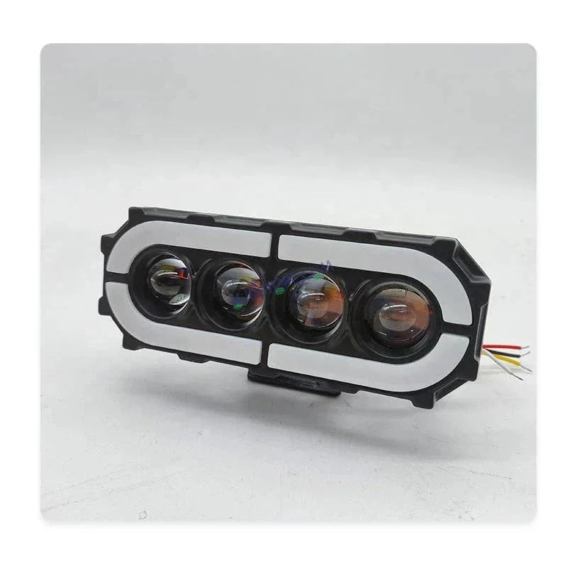 HJG Future 4 Lens with Animated RGB DRL 120W 4 Lens MEGA DRIVE Fog Light For Bike/Car/Thar/Jeep ( Cool White, 60W each * 2 = 120W Total ) - Pack of 2 Future Eyes 4 Lens with RGB Multi DRL - Biker.Store - www.biker.store