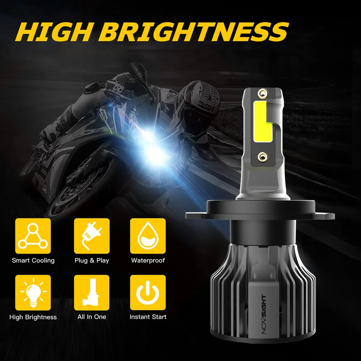 NightEye Novsight High/Low Beam 36W Led 6000K White Headlight H4 Motorcycle Universal LED Headlight For Bike - Type H4 - Biker.Store - www.biker.store