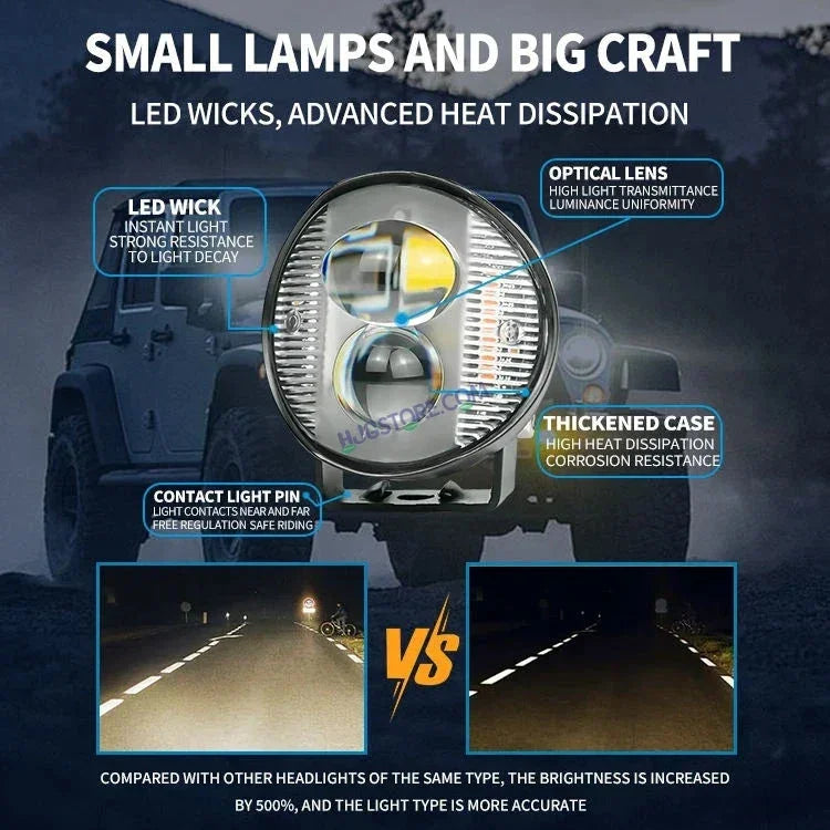 HJG 2 LED Round New with Red Blue Flash Strobe 2pc LIU HJG Fog Light for Bikes and Cars High Power, Heavy clamp and Strong aluminum. (2 LED Round Fog White/Yellow with Red/Blue Flash) White/Yellow Projector, Red Blue Strobe Flash, Pack of 2 - Biker.Store - www.biker.store