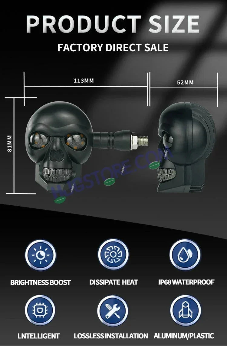 HJG Skull Indicator Skull Shape Turn Signal Lights Indicator Universal for All Bikes Models Turn Signal Lights Motorcycle Set of 2 LIU HJG Skull Indicator - Biker.Store - www.biker.store