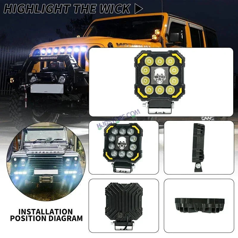 HJG 11 LED New Model Skull 60W LIU HJG Square Fog Light with DRL For Universal For Bike Universal For Car (Set of 2) 60W HJG - Biker.Store - www.biker.store