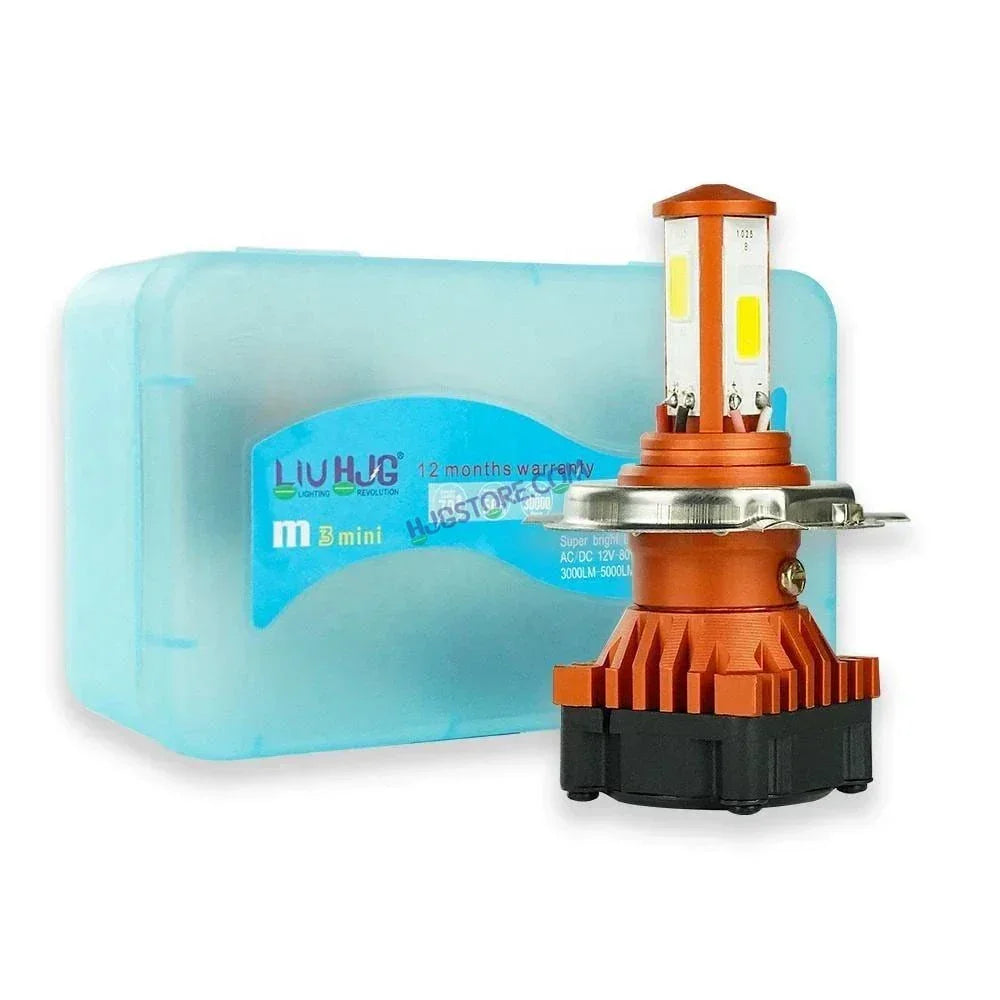 HJG H4 White LED Headlight Bulb H4 For All Motorcycles (Low and High Beam Bulbs (White) White 50W, Pack of 1) - Type H4 - Biker.Store - www.biker.store