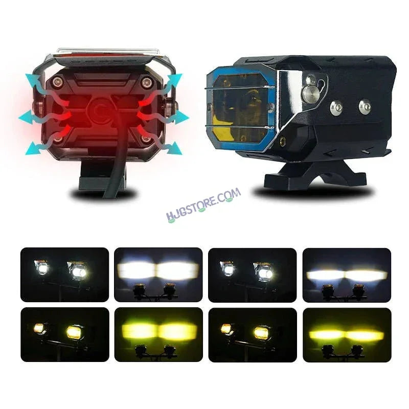 HJG Transformer 1 LED Projector Foglight 100W with Fixed Yellow Filter Cap Wide Spread White/Yellow 100W 2pc Foglight Ultra Wide Dual Intensity LED Driving Fog Lights 3000K/6500K Universal For All Cars & Bikes LIU HJG Transformer 1 LED Foglight, Pack of 2 - Biker.Store - www.biker.store