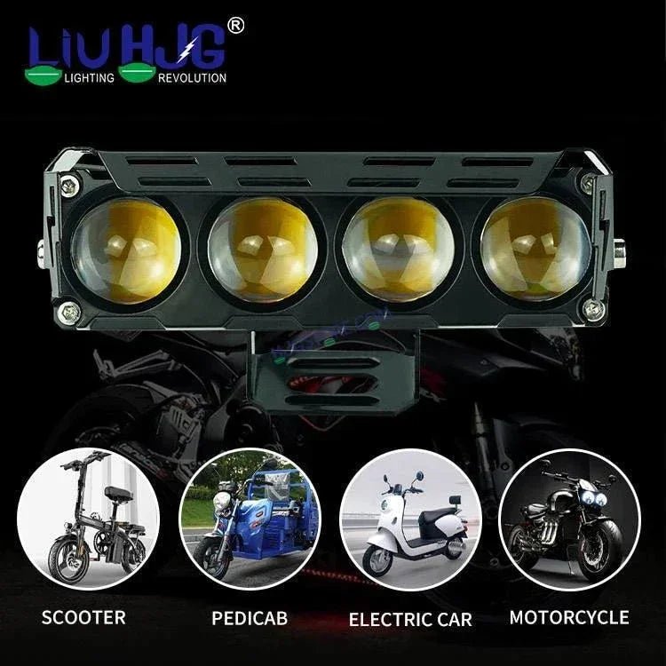HJG Future Eyes 4 Lens 120W 4 Lens MEGA DRIVE Fog Light For Bike/Car/Thar/Jeep ( Cool White, 60W each * 2 = 120W Total ) - Pack of 2 Future Eyes 4 Lens - Biker.Store - www.biker.store
