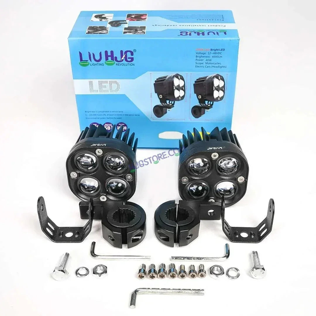 HJG 4X4 CREE Original (2 in 1) Fog Light 120W (White + Yellow) with Kit 4 LED Laser Spotlight For Bike/Car/Thar/Jeep (Pair) White/Yellow - Biker.Store - www.biker.store