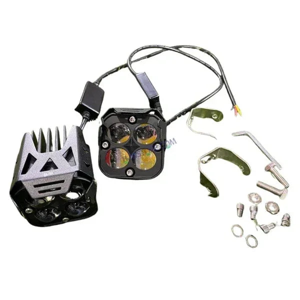 HJG 4X4 Original Red Devil Eye (3 in 1) Fog Light 120W (Red + White + Yellow) 4 LED Laser Spotlight For Bike/Car/Thar/Jeep (Pair) HJG 4x4 Devil Foglight - Biker.Store - www.biker.store