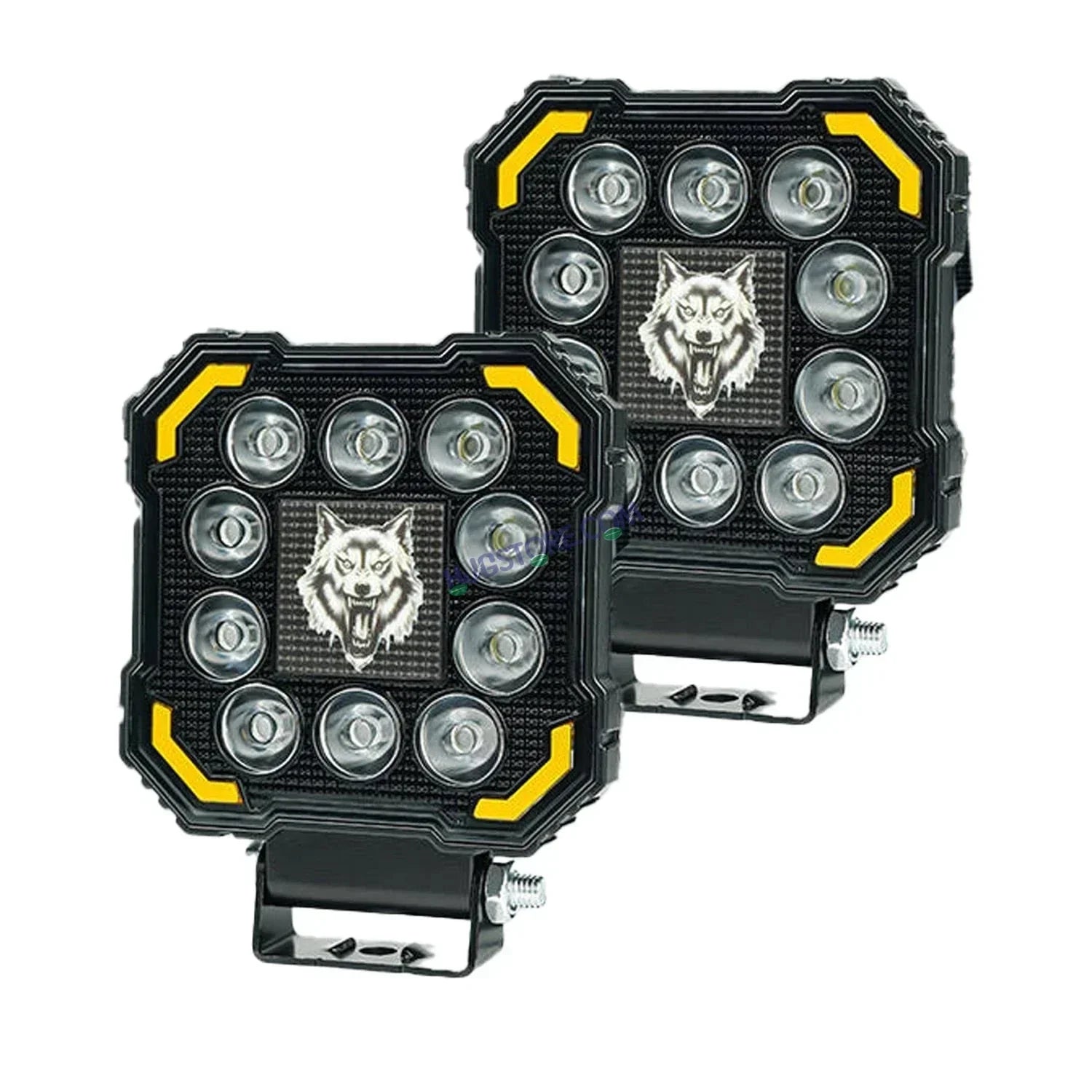 HJG 11 LED New Model Wolf Fog Light 60W LIU HJG Square Fog Light with DRL For Universal For Bike Universal For Car (Set of 2) 60W HJG Wolf Foglight with Red DRL, Flash Mode - Biker.Store - www.biker.store