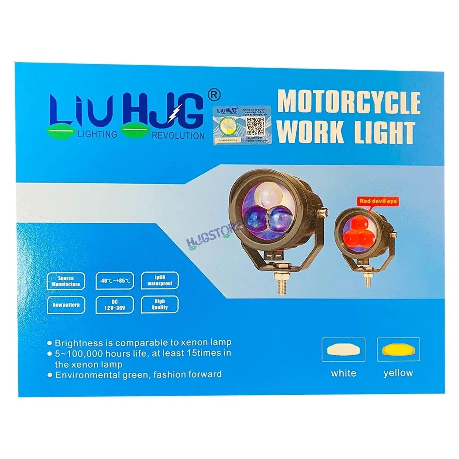 HJG 3 LED Projector Fog Triple Lens 120W Foglight New Model with Power Adaptor Foglight Ultra Wide Dual Intensity LED Driving Fog Lights White/Yellow (2*60W = 120W Total) Universal For All Cars & Bikes HJG New 3 LED Projector Devil HJG 126 Fog - Biker.Store - www.biker.store