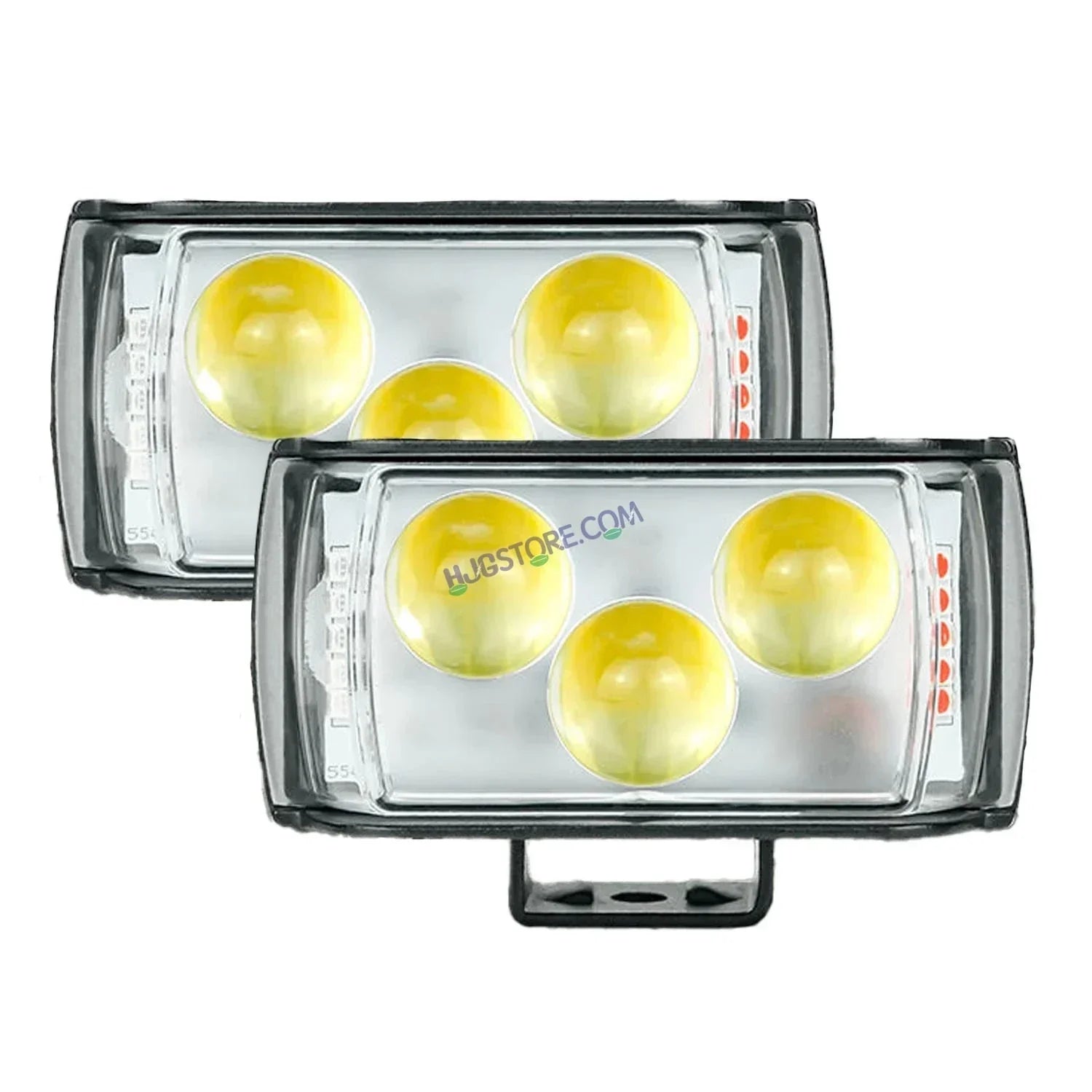 HJG 3 LED Projector Light Bar Fog Light 2pc with Triangular Lens Design 2pc with Red Blue Flash Strobe Fog Light for Bikes and Cars High Power, Heavy clamp and Strong aluminum.(3 LED Fog Light Bar Double) White/Yellow, Red Blue Strobe Flash, Pack of 2 - Biker.Store - www.biker.store