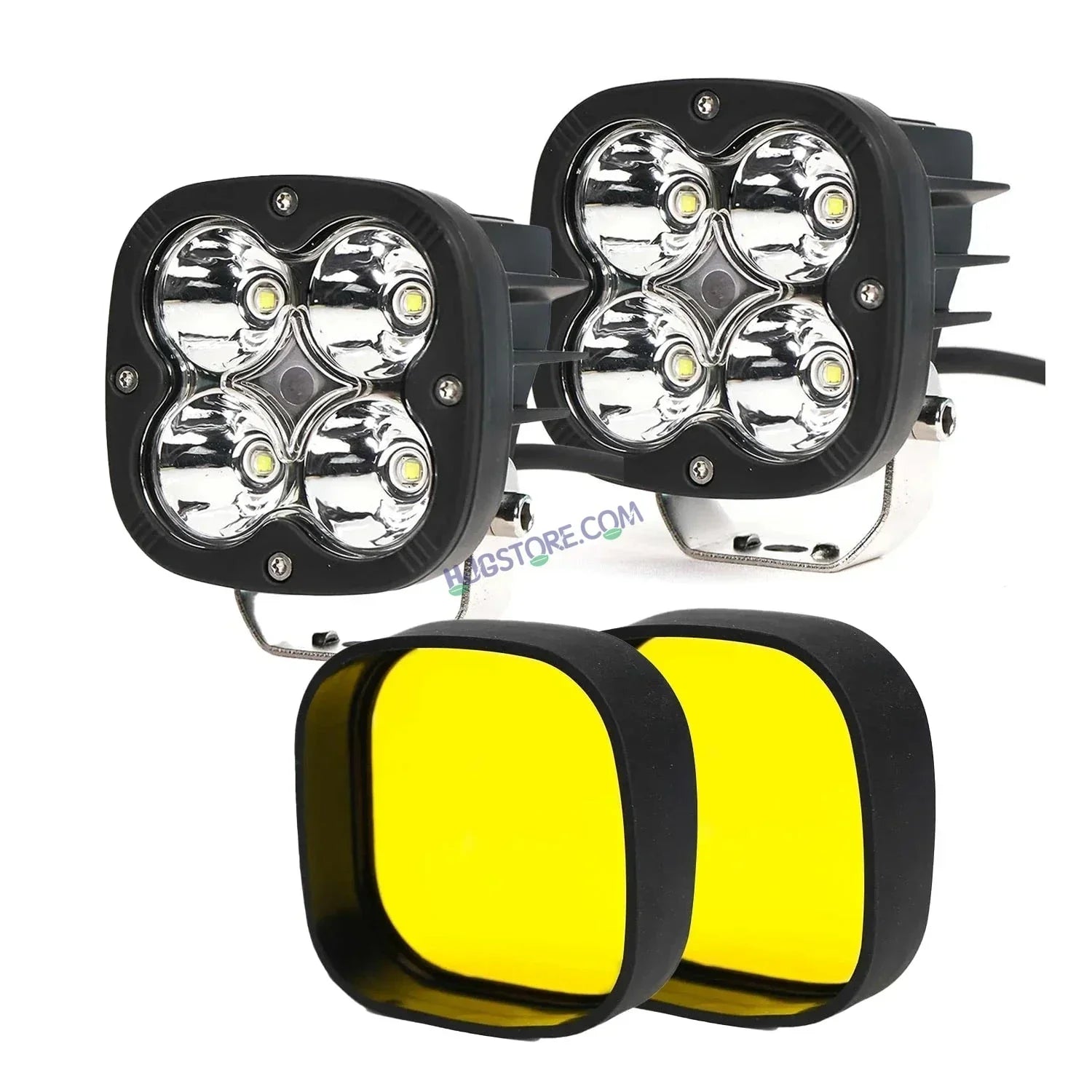 HJG 120W 4 LED CREE 60w Fog Light Auxiliary Light For All Motorcycles White With Yellow Filter Cap (Set of 2) - Biker.Store - www.biker.store