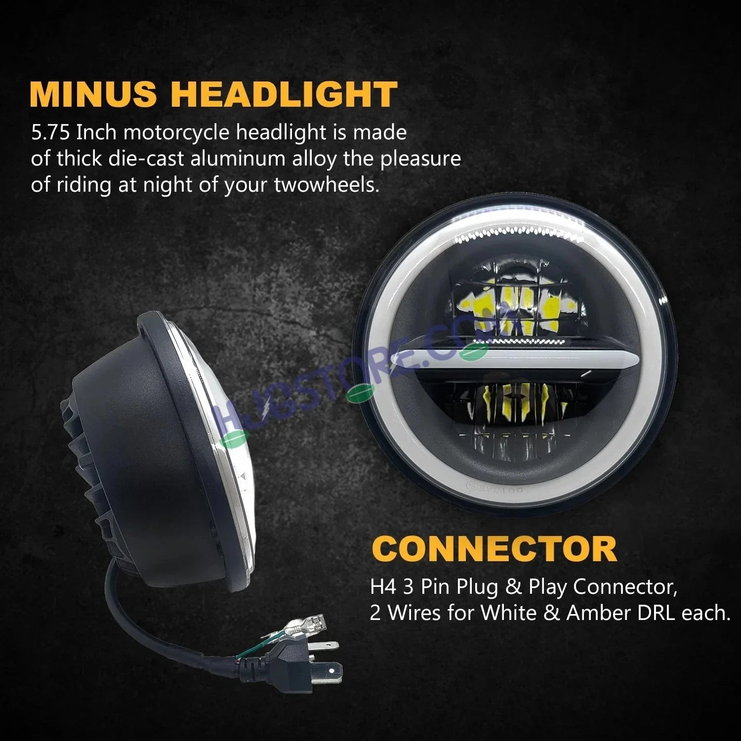 HJG Genuine 5.75 Inch Minus with Ring LED Headlight with Spotless and Bright DRL Fits in Harley Davidson, Jeep, Bajaj Avenger 5.75" (12V-80V DC 75W) - Biker.Store - www.biker.store