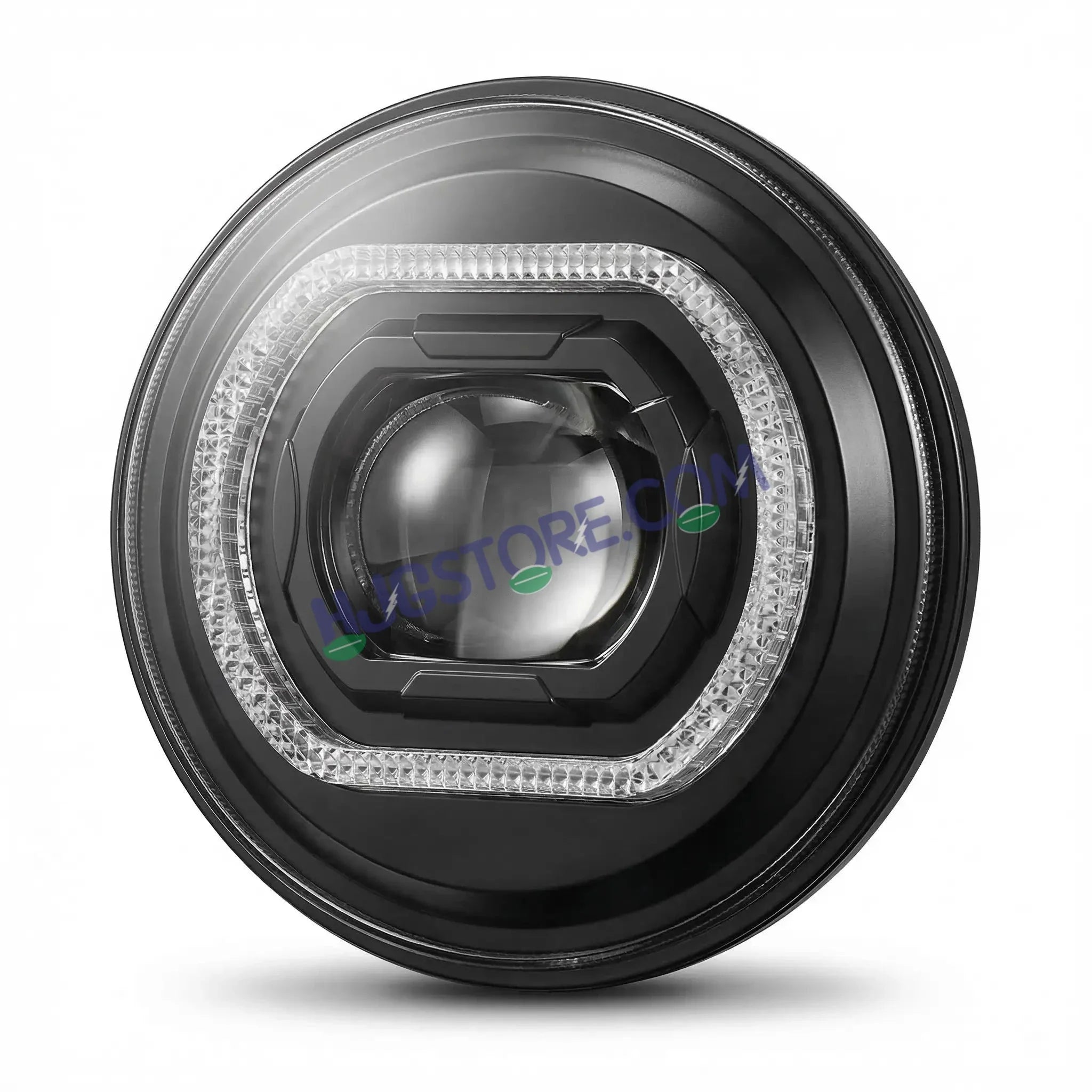 HJG RGB Ring DRL 90W Projector Ultra Wide 7 Inch Headlight Assembly Mobile App Control C-316 White LED Headlight New Model Projector Headlight Assembly for Royal Enfield | 90W CREE/Osram LED Chip Multi DRL Compatible with Royal Enfield, Jeep, Thar, Gypsy - HJGstore.com