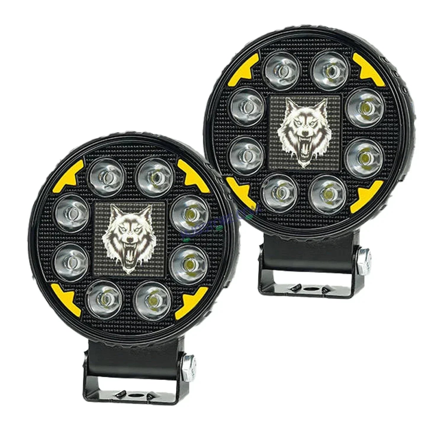HJG 8 LED New Model Wolf Fog Light 60W LIU HJG Round Fog Light with DRL For Universal For Bike Universal For Car (Set of 2) 60W HJG Wolf Round Foglight with Red DRL, Flash Mode - Biker.Store - www.biker.store