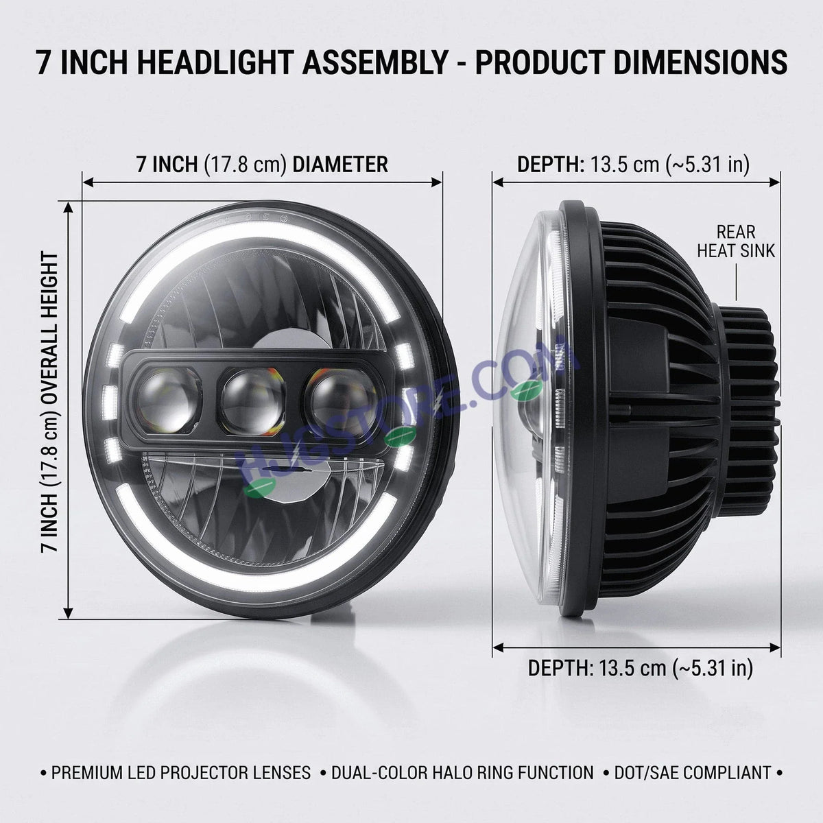 HJG C-235 Blue Halo Ring 7 Inch Headlight Assembly White Amber 7 Inch Headlight Assembly 133W Projector Ultra Wide C-235 White LED Headlight New Projector Headlight Assembly | 133W CREE/Osram LED Multi DRL Compatible with Royal Enfield, Jeep, Thar, Gypsy - Biker.Store - www.biker.store
