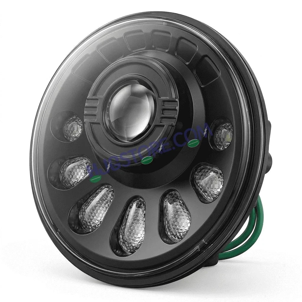HJG C-250 Petal 7 Inch Headlight Assembly White Amber Petals 7 Inch Headlight Assembly 88W Projector Ultra Wide C-250 White LED Headlight New Projector Headlight Assembly | 88W CREE/Osram LED Chip Multi DRL Compatible with Royal Enfield, Jeep, Thar, Gypsy - HJGstore.com