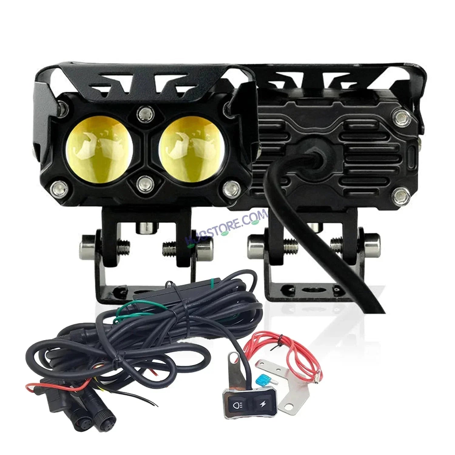 HJG Future Eyes 2 Lens with Wiring Kit Foglight 60W 2 Lens Future Eyes Fog Projector Lens 2pc Foglight White/Yellow/Flash Modes 60W Foglight LED Fog Lights White/Yellow/Flash (60W) Universal For All Cars Bikes LIU HJG Future Eyes 2 with Wiring Harness Kit - Biker.Store - www.biker.store