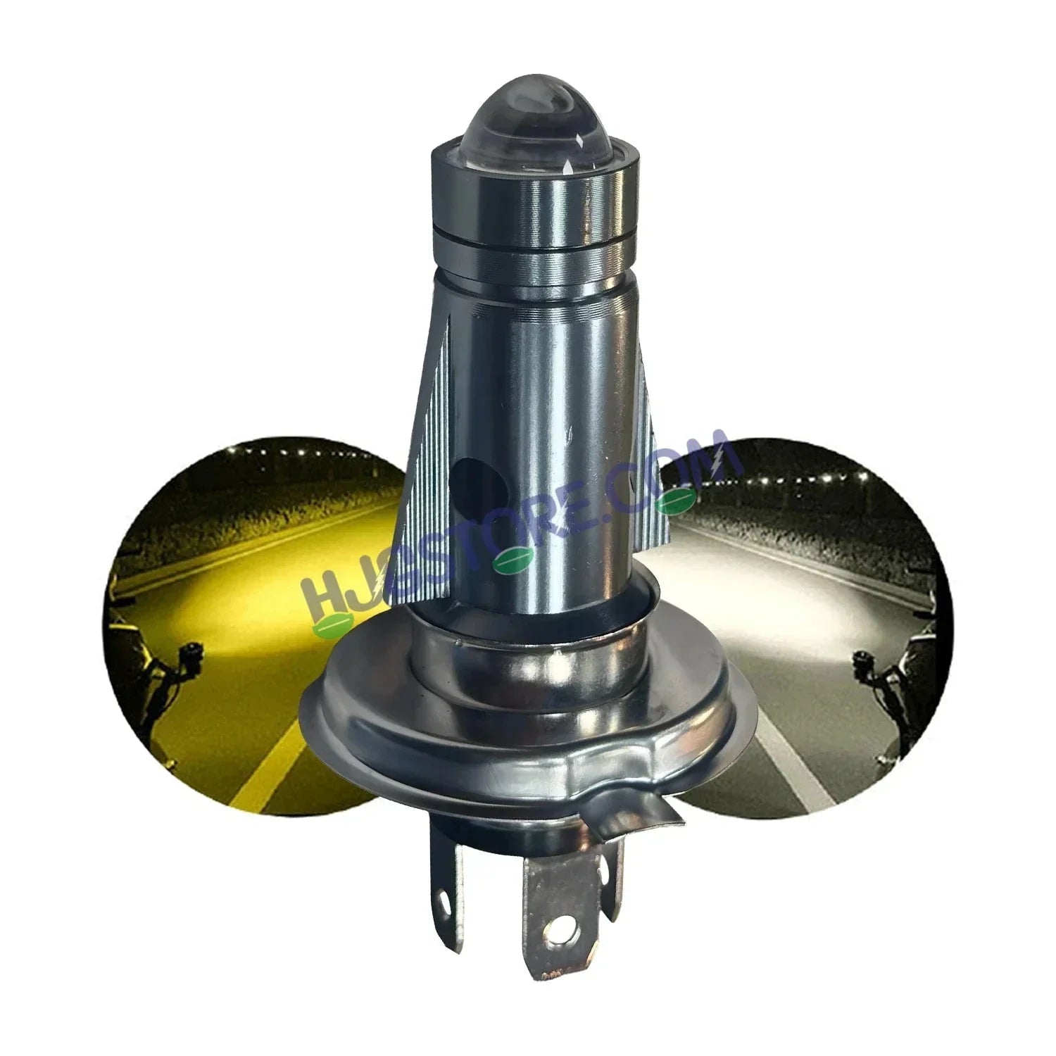 HJG H4 Lens New Mini Jet LED Rocket New Model White Yellow LED Headlight Bulb H4 For All Motorcycles (Low and High Beam Bulbs (White/Yellow) Long Range Focused Hi/Lo Beam White Yellow 50W Lens) - 12V DC Hi/Lo Type H4 Lens Mini Jet Rocket H4 - Biker.Store - www.biker.store