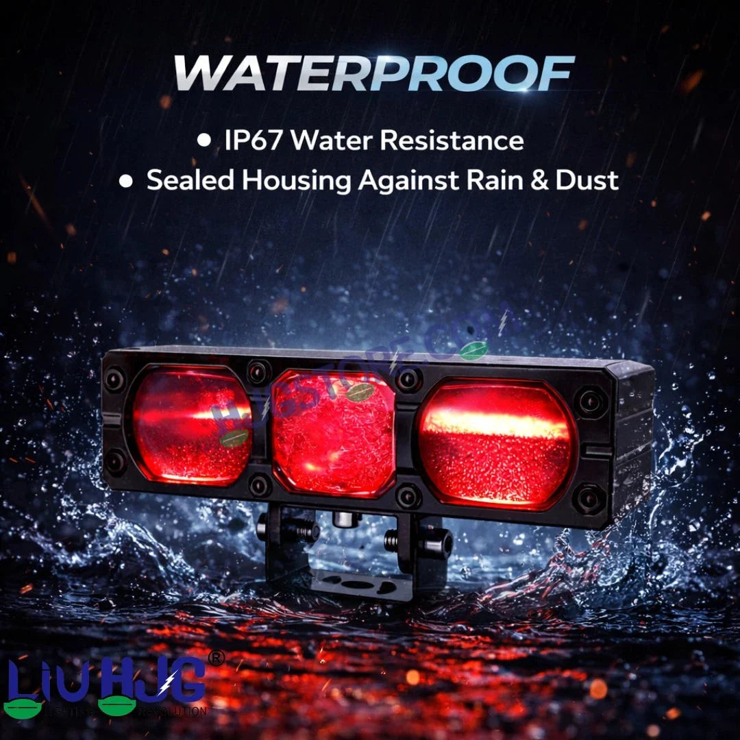 HJG HS103 200W 3-Lens LED Front Grille Fog Light | 3000K Yellow & 6000K White Dual Color Beam | Red Devil Eye DRL | 20000LM IP68 Waterproof 12V-80V 200W Universal Auxiliary Driving Pods for Car, Motorcycle & SUV LIU HJG HS103 Triple Lens 200W Slim Drive - Biker.Store - www.biker.store