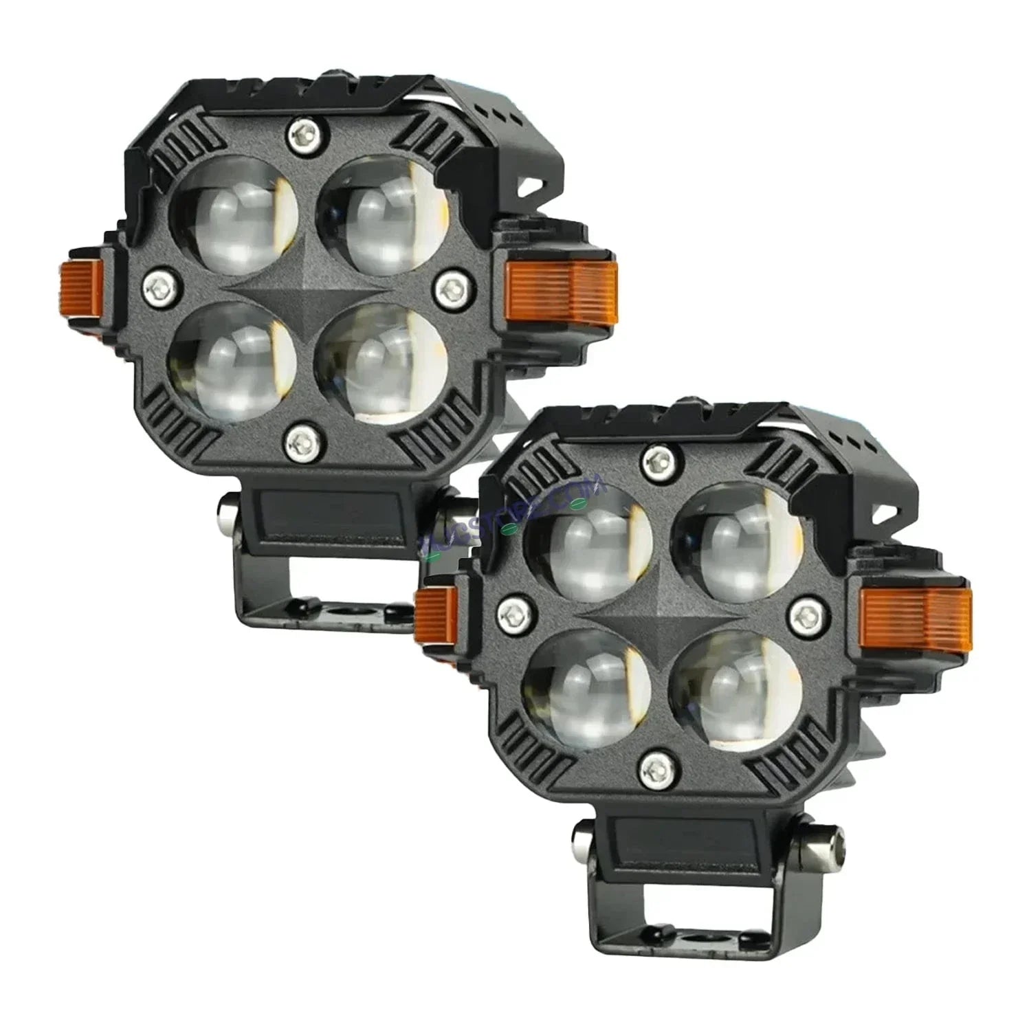 HJG Hazard Series Foglight Quad 4x4 Lens 120W New Model with Red Orange Hazard DRL Foglight Ultra Wide Dual Intensity LED Fog Lights White/Yellow (2*60W= 120W Total) Universal For All Cars & Bikes LIU HJG Hazard S65 4x4 Lens Projector Fog Red Amber DRL - Biker.Store - www.biker.store