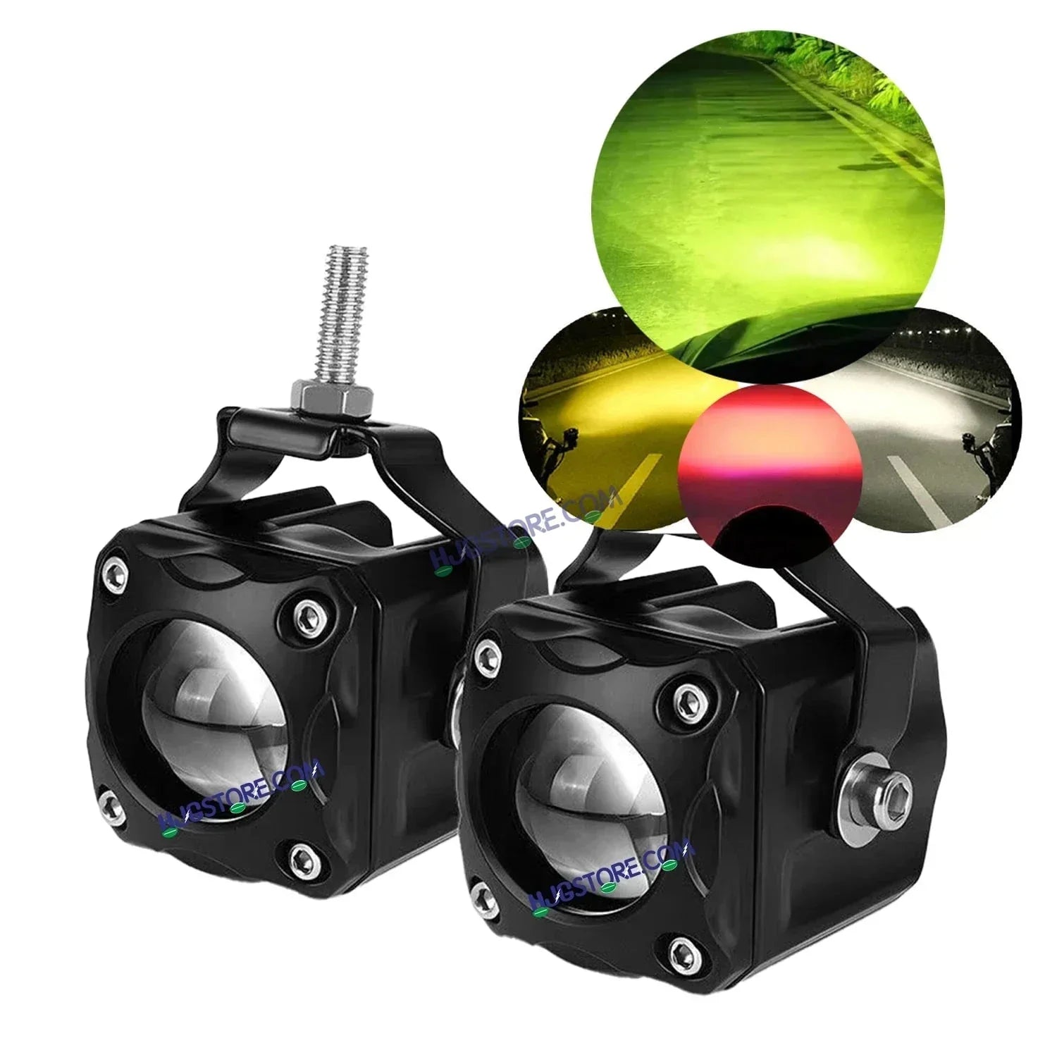 HJG Lemon Green Tri Color Foglight HJG Lime Green Mini Drive V6 Version 6 1 Lens Mini Drive Light Red Devil Eye Light, Lemon Green Light, White, Yellow Multiple Connecting Red Yellow White Color With Canbus Wiring HJG Lemon Green Tri Color Fog light - Biker.Store - www.biker.store