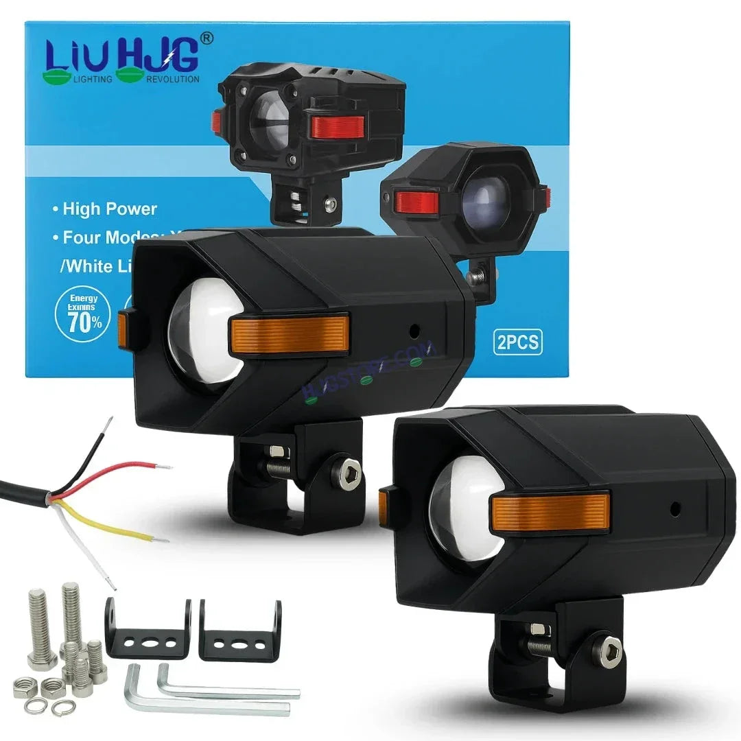 HJG NightBreaker Spaceship P97 Dual Projector Lens Foglight 100W Dual Lens Projector Lens Fog Light 100W Foglight Ultra Wide Dual Intensity LED Fog Lights White/Yellow Universal For All Cars & Bikes with Hazard Indicator LIU HJG P97 Foglight Red Amber DRL - Biker.Store - www.biker.store
