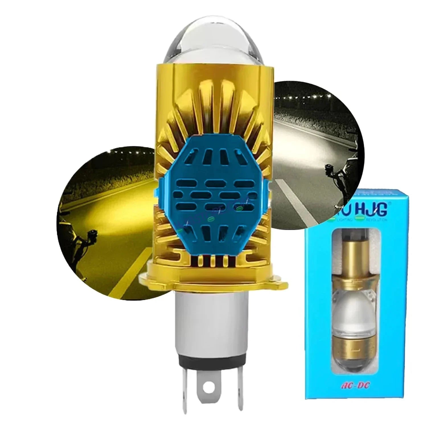 HJG RTD Lens H4 White/Yellow New Model Yellow Low White High RTD Lens Dual Projector Lens H4 LED Bulb 50W HJG Projector Light H4 LED RTD Lens with Fan Bulb 5000LM Dual Beam WY Hi/Lo Beam Headlight 12V/24V for Motorcycle/Car, Set of 1, White/Yellow Hi/Lo - Biker.Store - www.biker.store