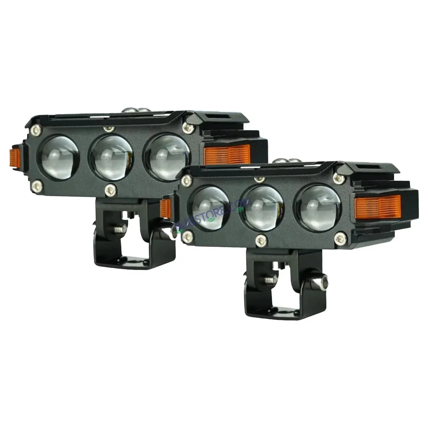 HJG Hazard 3 Lens Foglight with Wiring Kit Combo Triple 3 Lens 120W with Hazard DRL Foglight Ultra Wide Dual Intensity LED Fog Lights White/Yellow (2*60W = 120W Total) Universal For All Cars & Bikes LIU HJG Hazard S61 3 Lens Projector Fog with Wiring Kit - Biker.Store - www.biker.store