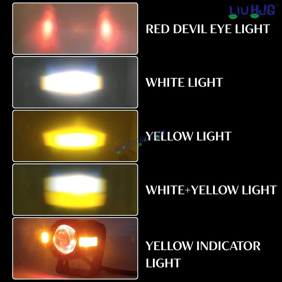 HJG S-82 Foglight Projector Lens Foglight 80W with Hazard Indicator Projector Lens Fog Light 80W Foglight Ultra Wide Dual Intensity LED Fog Lights White/Yellow Universal For All Cars & Bikes with Hazard Indicator LIU HJG S-82 Foglight with Red Amber DRL - Biker.Store - www.biker.store