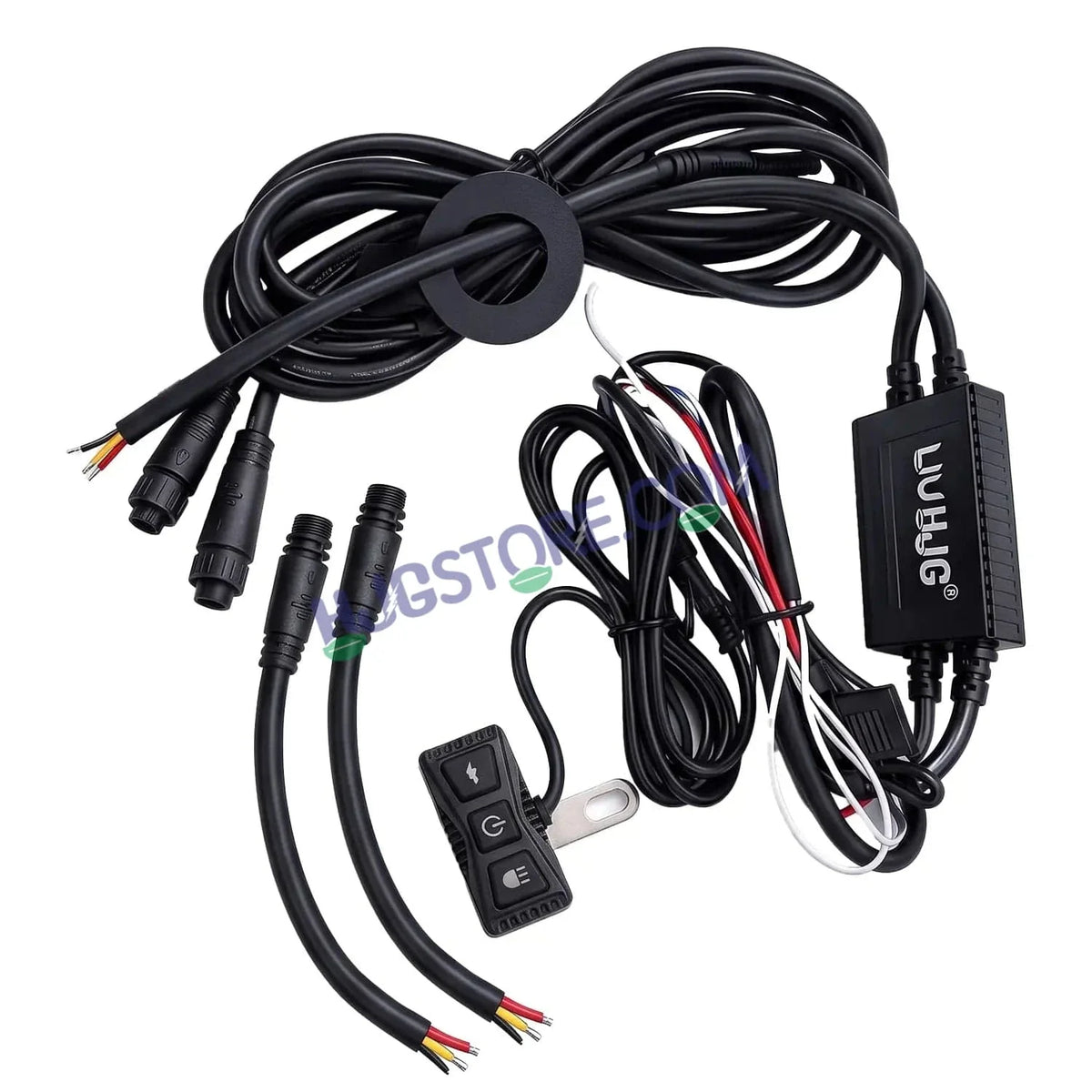 HJG Premium 3 Pin 120W Wiring Harness Kit with Backlight Switch & Flashing Mode | Waterproof Coupler-to-Coupler Fitting for Fog & Auxiliary Lights | Universal Fit for Motorcycles, Cars, SUVs & ATVs, Included Couplers for Coupler to Coupler Fitting - Biker.Store - www.biker.store