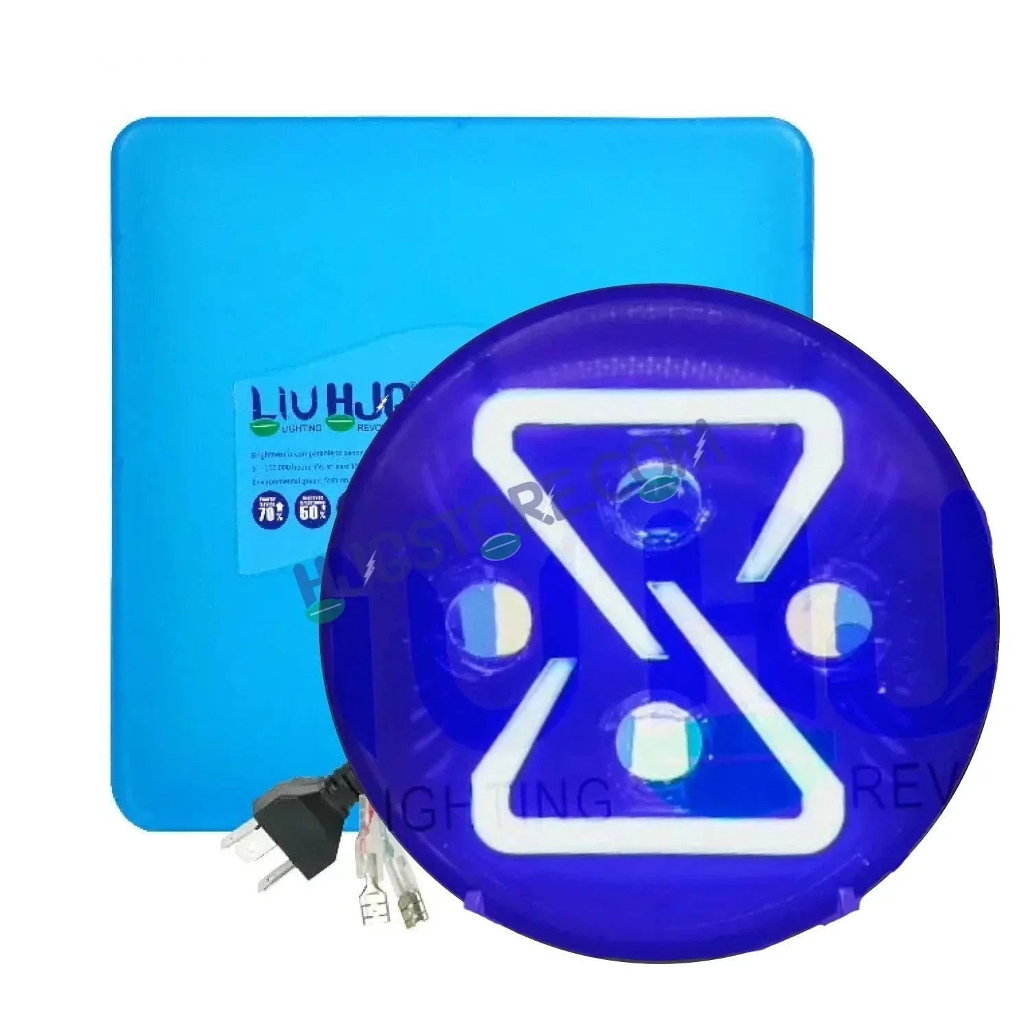 HJG 7 Inch Z Shape Animated Blue DRL White LED Headlight New Model Z Shape Headlight Assembly for Thar Royal Enfield | 75-120W CREE/Osram LED Chip Multi color Compatible with Royal Enfield, Jeep, Thar, Gypsy - Biker.Store - www.biker.store