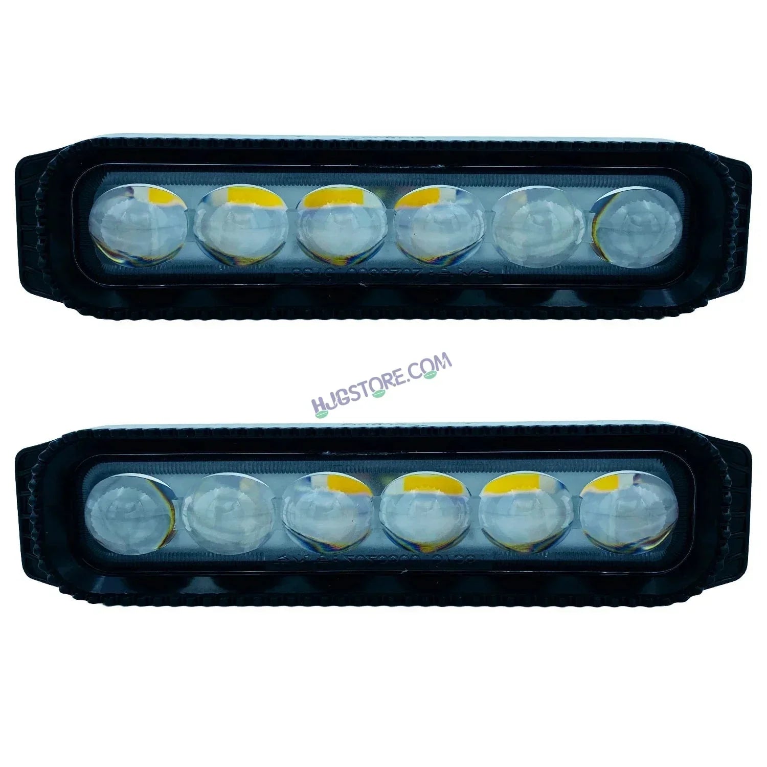 HJG New 6 LED Sleek 2pc Projector Fog Light with Adaptor 100W 20000 Lumens Fog Light 6 LED 2pc Foglight Spot Light Fog 100W White/Yellow Ultra Wide Dual Intensity LED Fog Lights 6 LED Fog (100W) Universal For All Cars & Bikes LIU HJG 6 LED Sleek 100W 2pc - Biker.Store - www.biker.store
