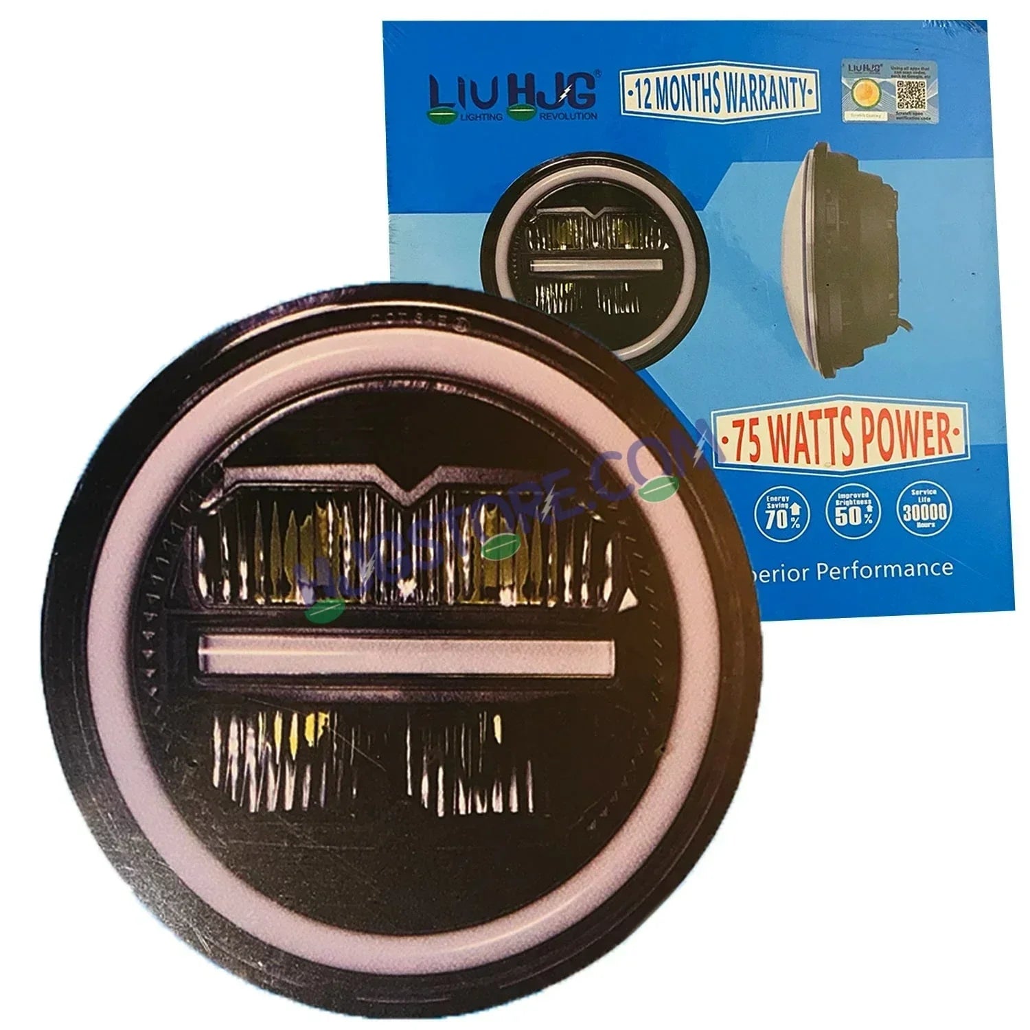HJG 7 Inch 75W Minus New Model 75W Low Beam 110W Hi Beam LED Headlight Assembly White 7 Inch Round Motorcycle Lights For Jeeps Universal Car Compatible with Royal Enfield, Jeep & Harley Davidson LIU HJG New Box Minus 7 Inch - Biker.Store - www.biker.store