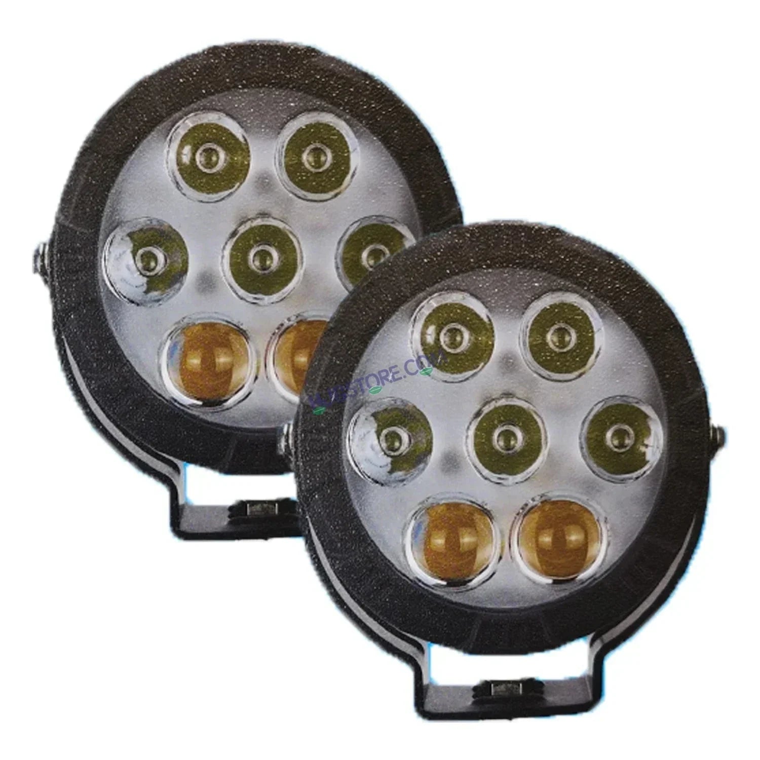 HJG New 7 LED 140W Projector CREE Combo Round Foglight with Yellow Cover 140W 7 LED HJG 140W 5 LED CREE 2 LED Projector 7 LED Foglight Car Accessories Led Headlights Lights Led Fog Lights For Motorcycle Car SUV Lights, Set of 2 with Wiring Harness Kit - Biker.Store - www.biker.store