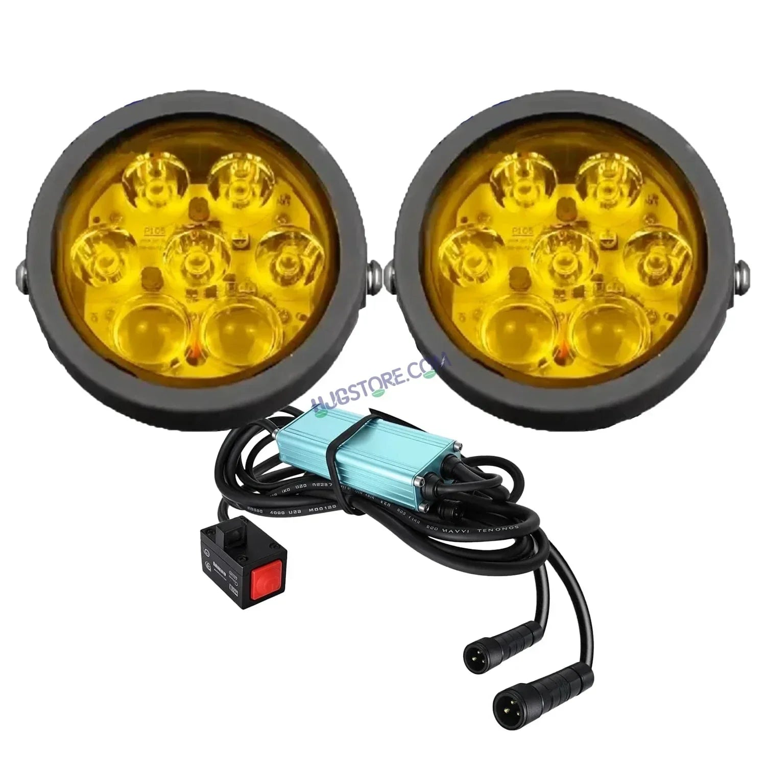 HJG New 7 LED 140W Projector CREE Combo Round Foglight with Yellow Cover 140W 7 LED HJG 140W 5 LED CREE 2 LED Projector 7 LED Foglight Car Accessories Led Headlights Lights Led Fog Lights For Motorcycle Car SUV Lights, Set of 2 with Wiring Harness Kit - Biker.Store - www.biker.store