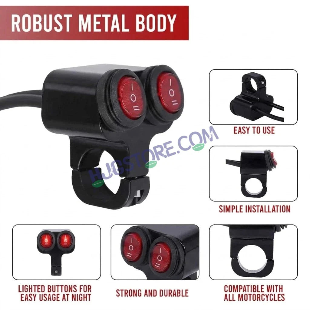 HJG 2 x 3-Way Motorcycle Handlebar Switch 12V CNC Metal Switch - 7/8" 22mm Motorcycle Handlebar Control Cluster for Headlight, Electric Start, Turn Signal & Hazard Light Motorcycle 2 x 3-Way Handlebar Switch For All Motorcycles - Biker.Store - www.biker.store