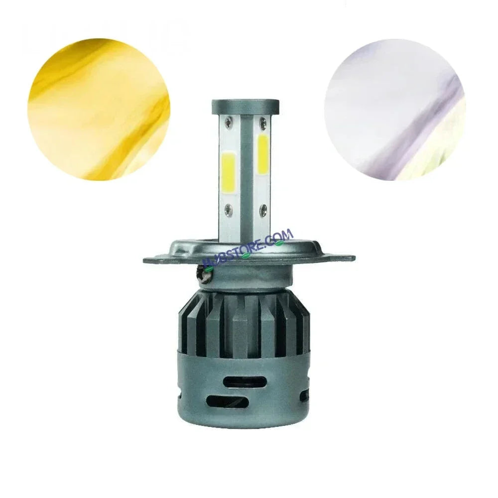 HJG M3 Mini 60W White/Yellow H4 Dual Beam New Model LED Bulb AC/DC Headlight LED Bulb White/Yellow Hi/Lo 60W H4 LED for Bike Car Light H4 LED with Fan Conversion Kit Hi/Lo Beam Headlight 12V/24V for Bike/Car, Set of 1, 6000 LM 60W, White/Yellow Hi/Lo - Biker.Store - www.biker.store