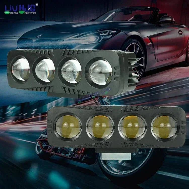 HJG 4 Lens CREE LED Foglight with Red DRL Rectangle 12v Modular Offroad Led Pods Laser Rgb Led Work Light, Set of 2 HJG Foglight - Biker.Store - www.biker.store