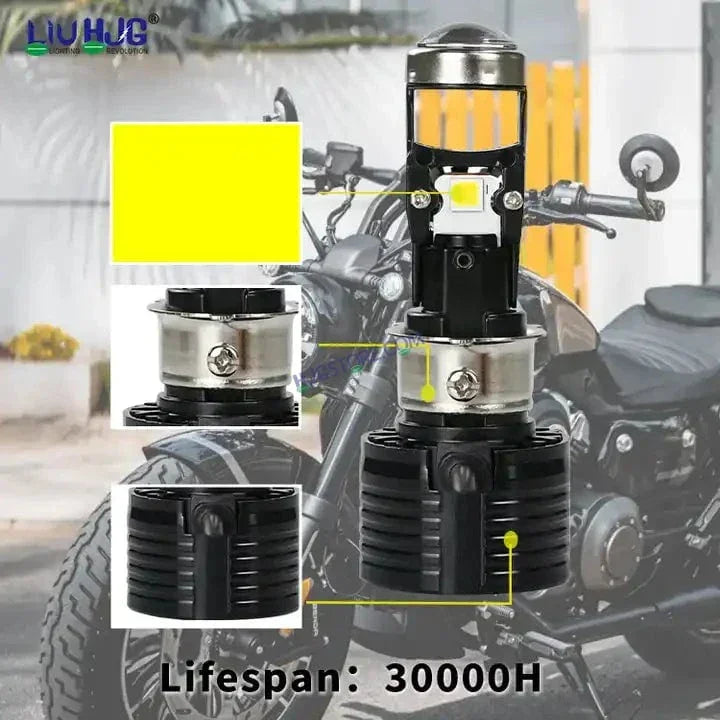 HJG Y6 Slim Projector Lens H4 LED Bulb 50W HJG Y6 Projector Light Lamp H4 LED Mini Projector Lens with Fan for Bike Bulb 5000LM Conversion Kit Hi/Lo Beam Headlight 12V/24V for Motorcycle/Car/SUV, Set of 1, White - Biker.Store - www.biker.store