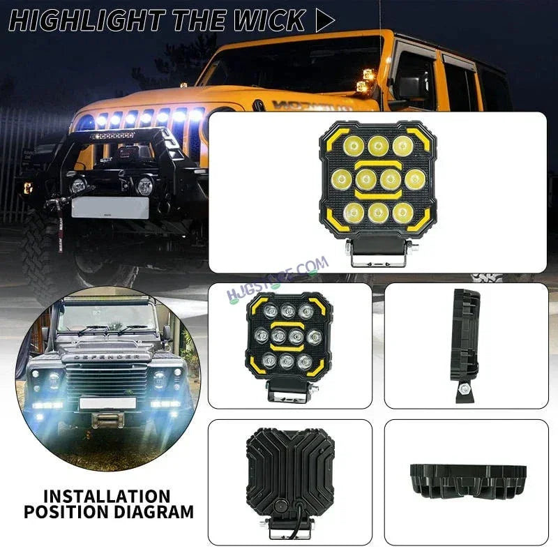 HJG 11 LED New Model Fog Light 60W LIU HJG Square Fog Light with DRL For Universal For Bike Universal For Car (Set of 2) 60W HJG - Biker.Store - www.biker.store