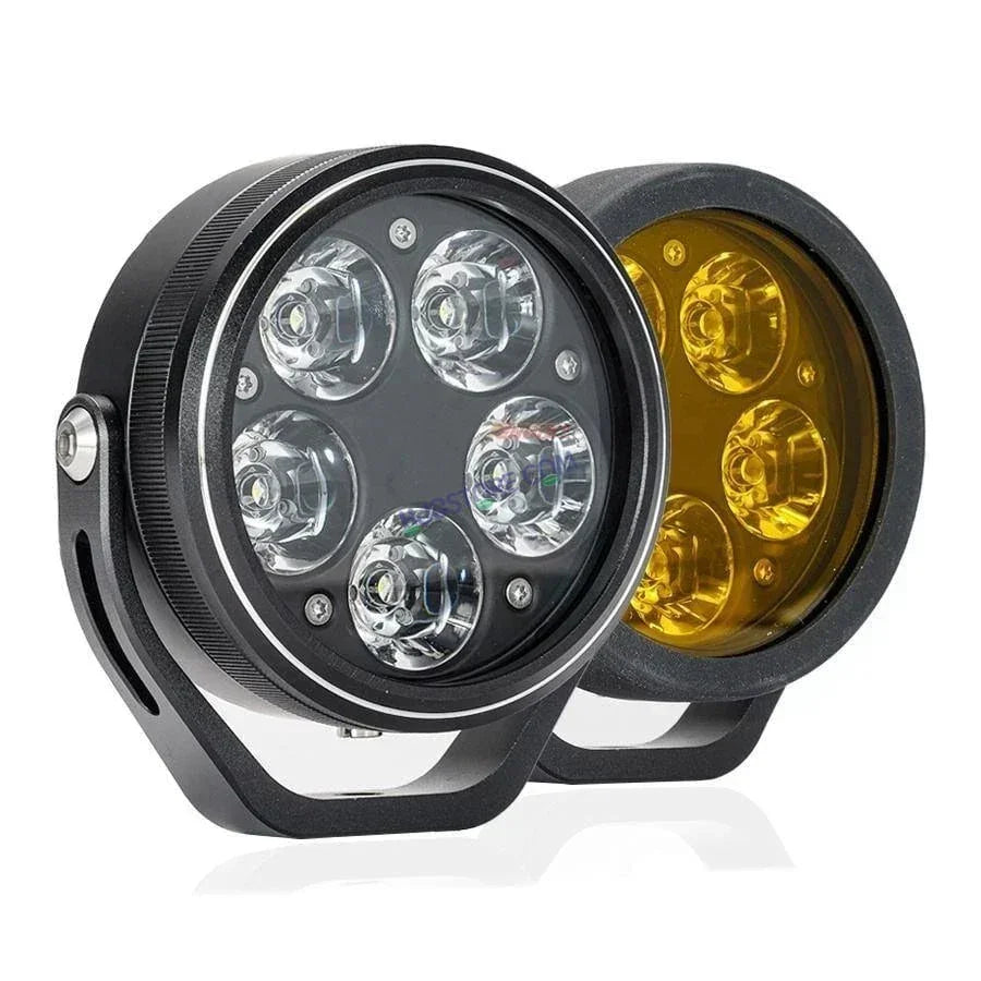 HJG 5 LED 100W Round CREE Foglight Foglamp with Yellow Cover 100W 5 LED HJG 100W 5 LED Car Accessories Led Headlights Lights Led Fog Lights For Motorcycle Car SUV Lights, Set of 2 with Wiring Harness Kit HJG 5 LED Round 100W - Biker.Store - www.biker.store