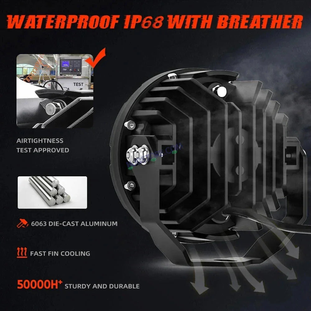 HJG New 9 LED 180W Round CREE Foglight Foglamp with Yellow Cover 180W 9 LED HJG 180W 9 LED Car Accessories Led Headlights Lights Led Fog Lights For Motorcycle Car SUV Lights, Set of 2 with Wiring Harness Kit HJG 9 LED Round 180W - Biker.Store - www.biker.store