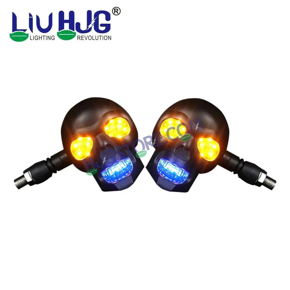 HJG Skull Indicator Skull Shape Turn Signal Lights Indicator Universal for All Bikes Models Turn Signal Lights Motorcycle Set of 2 LIU HJG Skull Indicator - Biker.Store - www.biker.store