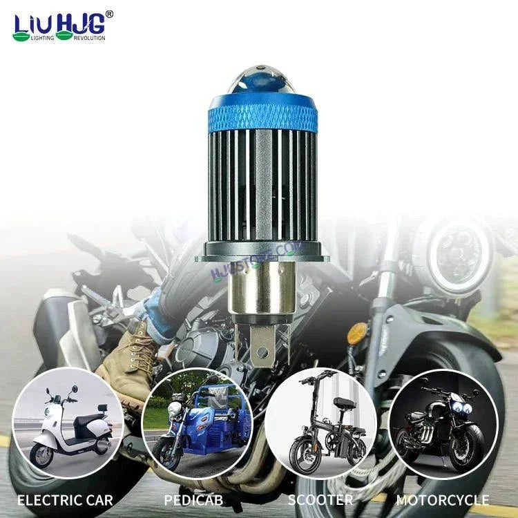 HJG H4 Lens Headlight Bulb with Cooling Fan New Model White Yellow LED Headlight Bulb H4 For All Motorcycles (Low and High Beam Bulbs (White/Yellow) White Yellow 40W Lens) LIU HJG H4 Lens Headlight with Cooling Fan - Type H4 - Biker.Store - www.biker.store